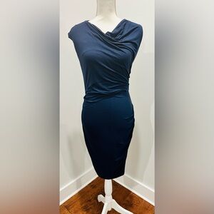 Anthropologie Bordeaux Navy Blue Dress XS Form Fitting & Flattering Classy Chic
